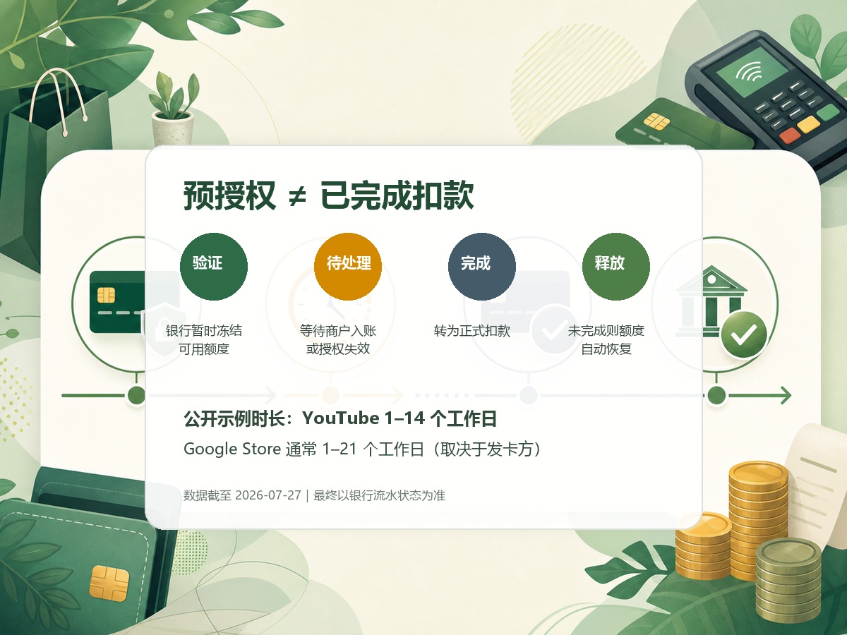 银行卡预授权待处理入账与释放时间数据图