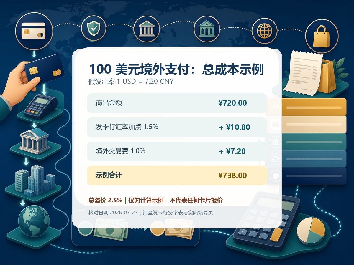100 美元境外银行卡支付总成本计算数据图