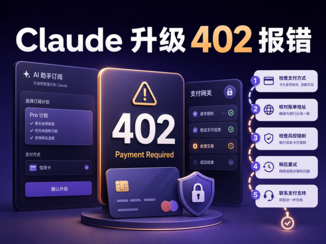 Claude 升级出现 402 Payment Required 后检查账户、账单地址与支付授权的教程封面