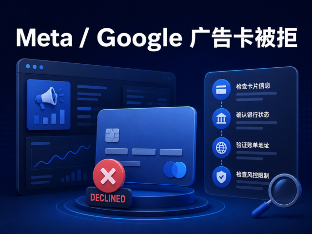 Meta 与 Google 广告卡被拒后的卡片、账单地址、银行状态和风控排查封面