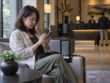 旅客在酒店大堂查看手机预订信息的真人摄影风格 AI 示意图