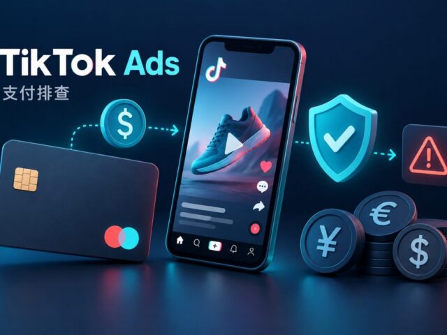 TikTok Ads 广告、银行卡、币种与安全验证的支付排查示意图